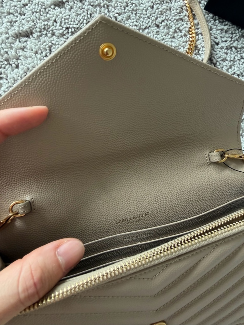 Saint Laurent Beige Quilted Leather Crossbody with Gold YSL Chain - Picture 6 of 12